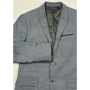 Ted Baker Blue/Ivory Herringbone Linen/Cotton Sport Coat Geometric Lining 36R